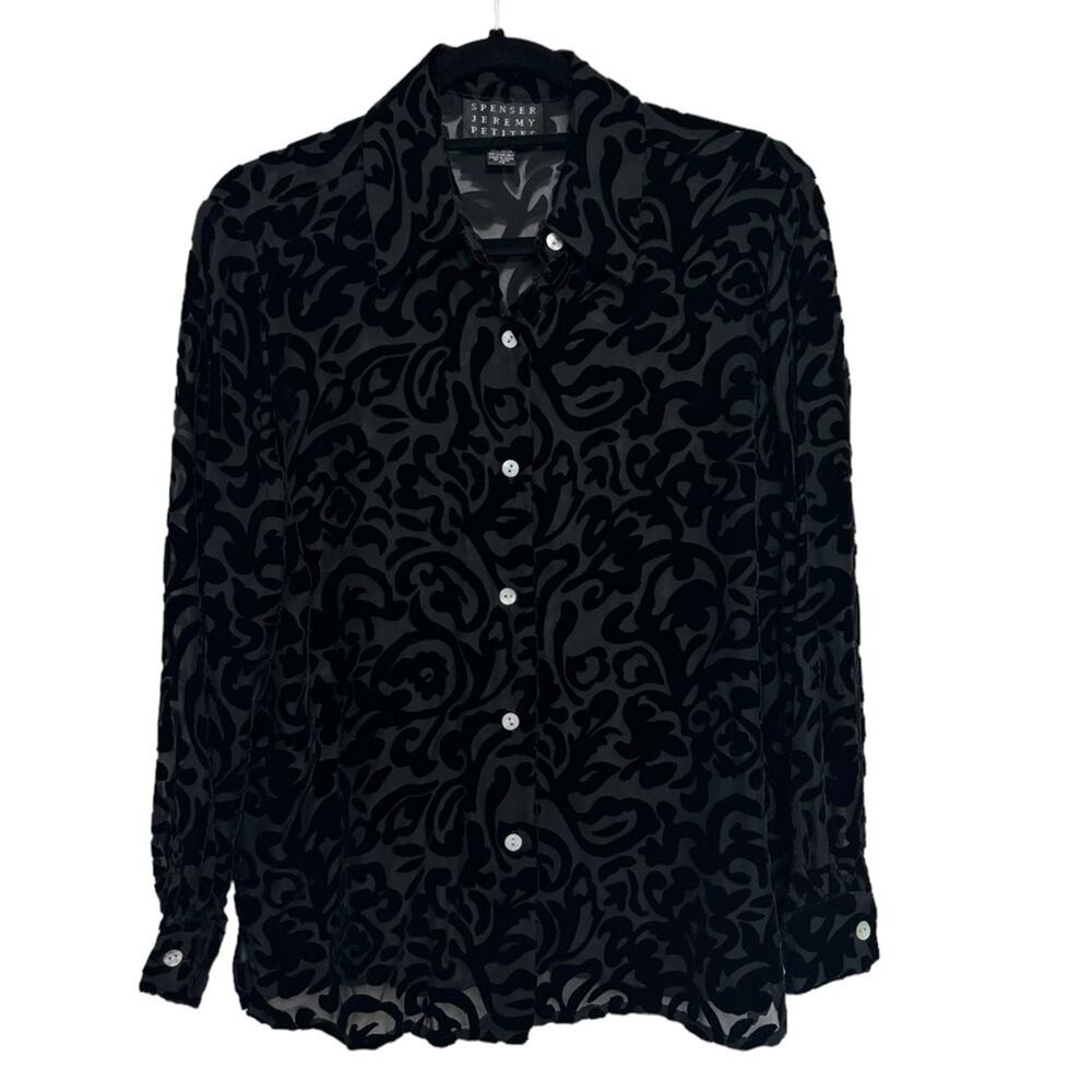 Spenser Jeremy Vintage Silk Velvet Paisley Button Down Blouse - Size Small Pet.